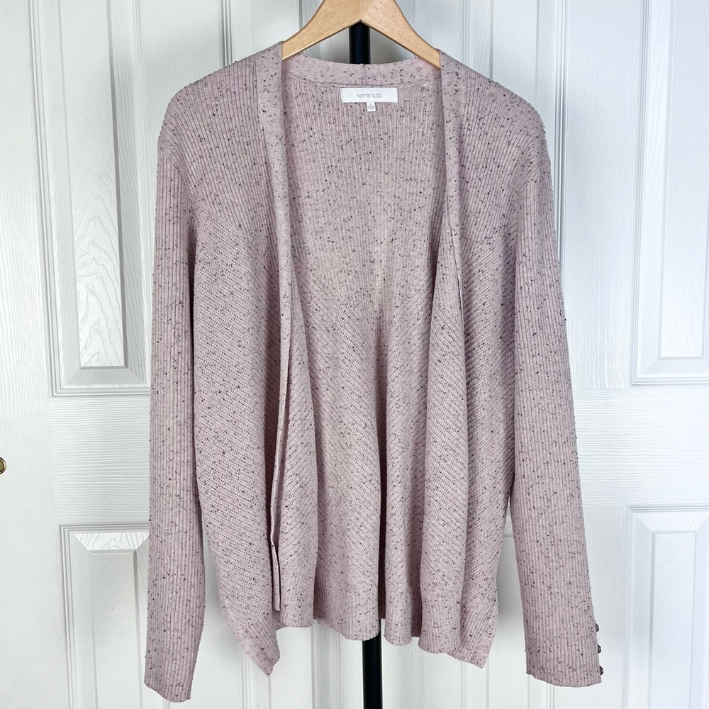 Verve Ami Pink Marled Relaxed Fit Open Cardigan